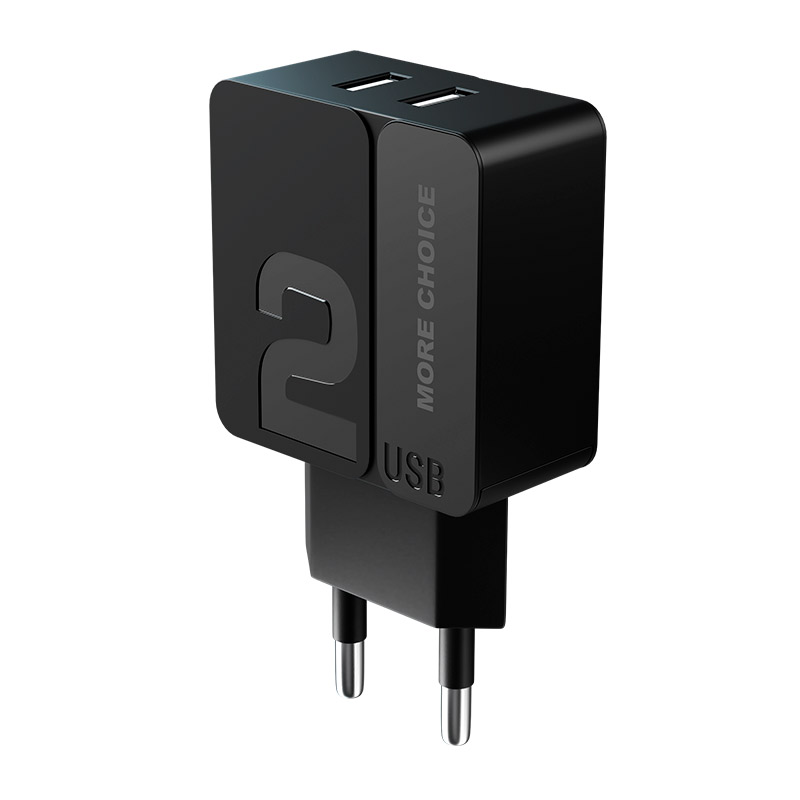 More Choice сетевое зарядное устройство NC46, 2 USB, черное/черное