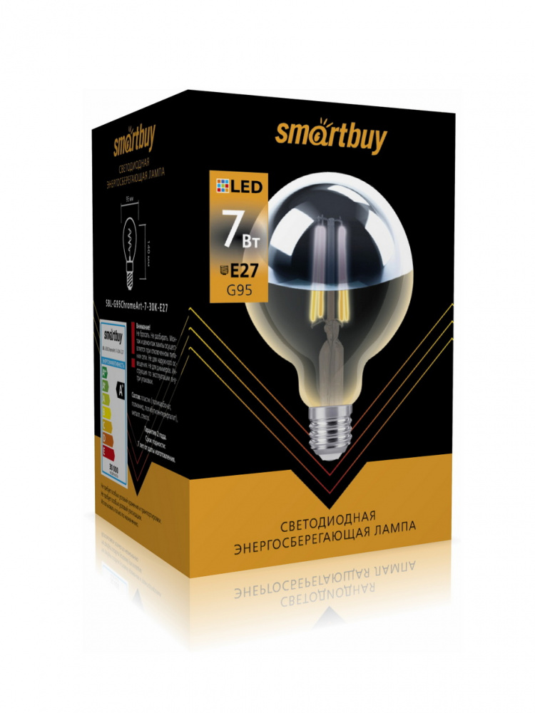 Светодиодная (LED) Лампа ART Smartbuy G95Хром-7W/3000/E27/40