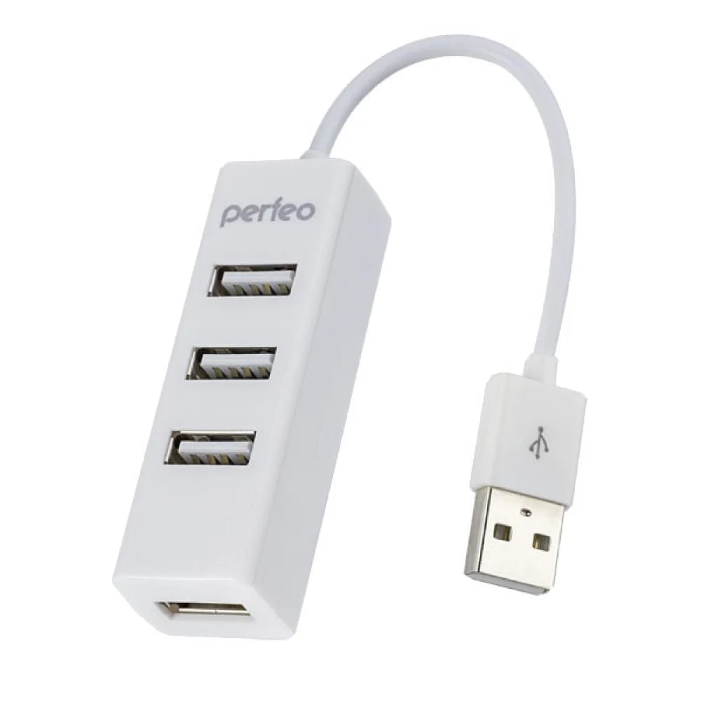Perfeo USB-Хаб 2.0, 4 порта (PF-HYD-6010H white), белый