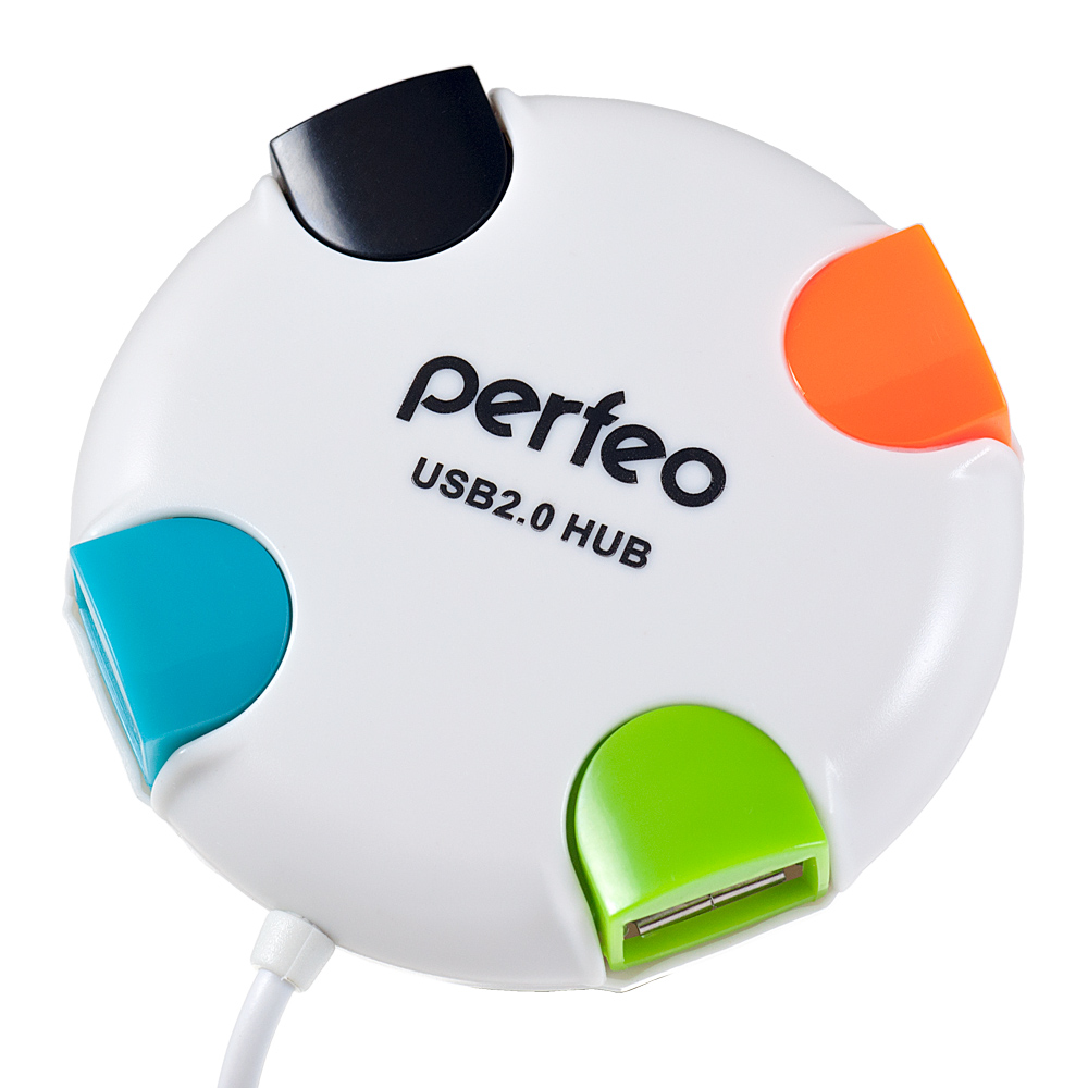 Perfeo USB-Хаб 2.0, 4 порта (PF-VI-H020 white), белый