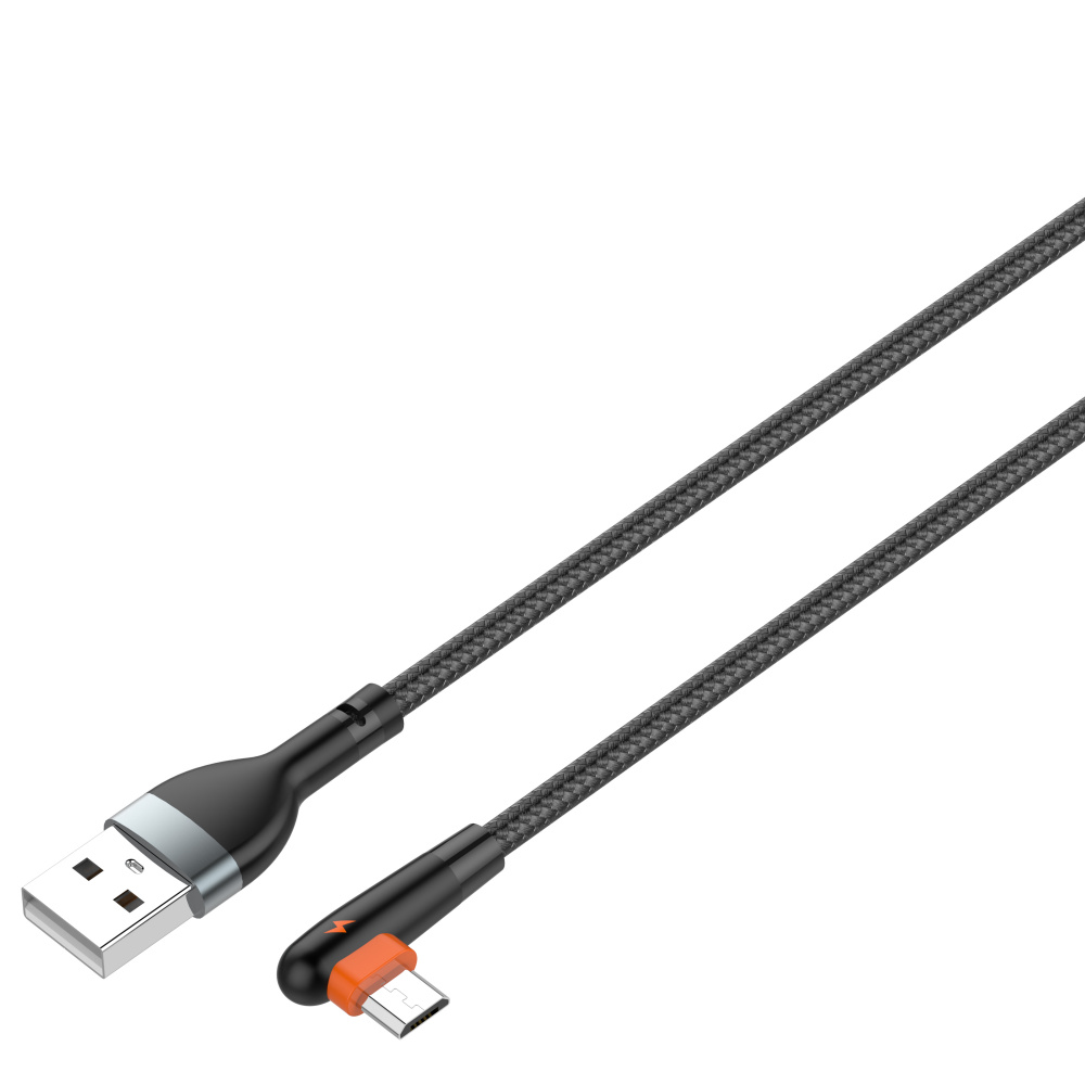LDNIO кабель micro USB, 1 м, LS561, черно-оранжевый, нейлон, угловой